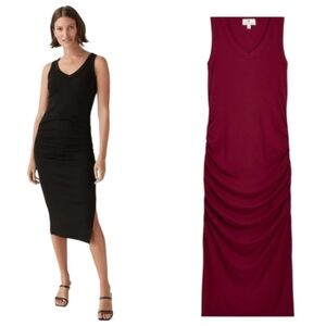 Nine Britton Ruched Burgundy Midi Dress Knit Sleeveless Size M